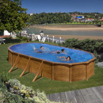 Ovalni metalni bazen 7.30 x 3.75 x ↕1.20 m – drveni uzorak
