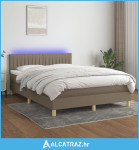 Krevet box spring s madracem LED smeđesivi 140x190 cm tkanina - NOVO