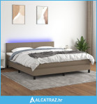 Krevet box spring s madracem LED smeđesivi 160x200 cm tkanina - NOVO