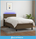 Krevet box spring s madracem LED tamnosmeđi 90x200 cm tkanina - NOVO