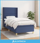 Krevet s oprugama i madracem plavi 100 x 200 cm od tkanine - NOVO