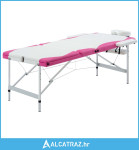 Sklopivi masažni stol s 3 zone aluminijski bijelo-ružičasti - NOVO