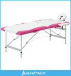 Sklopivi stol za masažu s 2 zone aluminijski bijelo-ružičasti - NOVO