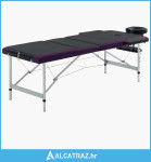 Sklopivi stol za masažu s 3 zone aluminijski crno-ljubičasti - NOVO