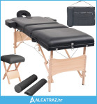 Sklopivi trodijelni stol za masažu i stolica set debljina 10 cm crni -