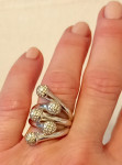 Srebrni prsten, 925 srebro, cirkoni, rodiniran