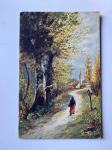Vintage Girl Walking On Country Lane Painting By Artist Monopol