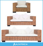 3-dijelni set sofa od prirodnog ratana s jastucima - NOVO