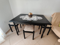 Blagovaonski stol, puno drvo, produžiivi, crni
