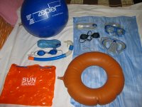 Oprema za more, lopta -naočale,dihalica,gumeni obruč LEX8