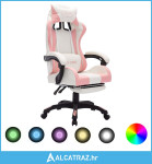 Igraća stolica s RGB LED svjetlima rozo-bijela od umjetne kože - NOVO