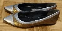 Ženske kožne cipele balerinke, veličina 36,5, zlatne,srebrne