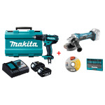MAKITA aku set alata - udarna bušilica DHP482RFE + brusilica DGA452Z 2