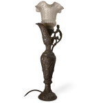 Antikna stolna svjetiljka od kositra sa staklenim sjenilom