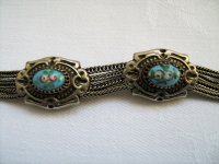 Antique French silver Albertina enamel watch chain - Lanac za sat
