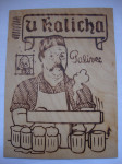 U KALICHA -PRAGUE - WOODEN POSTCARD - RARE ANTIQUE -drvena dopisnica