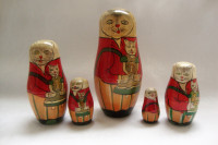 Mačke set od 5 kom drvo ručno oslikano - Babuške 1960