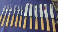 Pribor za jelo, set noževa i vilica za ribu, slonova kost 1920.