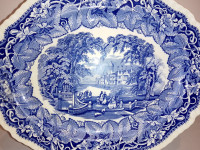 Veliki plavi ovalni tanjur 44 cm MASON'S VISTA, Engleska 1940-ih