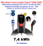 ➡️ 7.4kW / 10m monofazni EV punjač Type2, odgoda 1h-10h - 240€