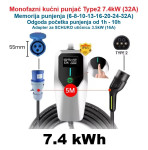 ➡️ 7.4kW / 5m monofazni EV punjač Type2, odgoda 1h-10h - 190€