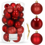 Božićne kuglice 4 / 5 / 6 cm – set 30 komada crveni