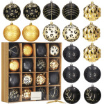 Božićne kuglice 8 cm – set od 16 komada, zlatno-crna