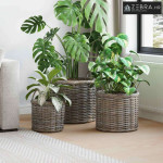 Košara za saksije s pohranom 3 pcs Siva Kubu Ratan - Siva