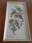 Ptičice, goblen pod staklom u okviru, 50 cm x 26,5 cm, vuna