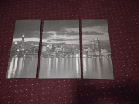 Slika u tri dijela crno bijela-New York Skyline night