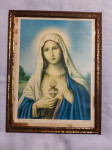 Slika. Srce Marijino-ostakljeno u lim okviru. 23 x 30 cm. Staro. Mob