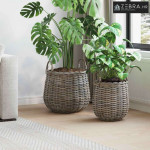 Vazon koš s pohranom 2 pcs Siva Lacak Ratan - Siva