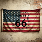 Zastava SAD-a s Route 66 | Retro motociklistički bajkerski banner