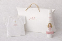 Krsni set – personalizirana svijeća i košuljica (ime po želji)