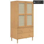 Komoda SENJA smeđa izgled ratana 90x55x175 cm masivna borovina - Smeđa