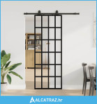 Klizna vrata s priborom crna 76 x 205 cm od ESG stakla - NOVO