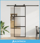 Klizna vrata s priborom crna 76 x 205 cm kaljeno staklo - NOVO