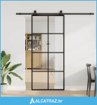Klizna vrata s priborom crna 90 x 205 cm od ESG stakla - NOVO