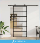 Klizna vrata s priborom crna 90 x 205 cm od ESG stakla - NOVO