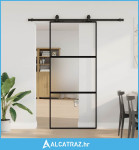 Klizna vrata s priborom crna 90 x 205 cm kaljeno staklo - NOVO
