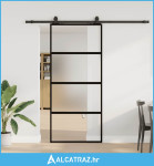 Klizna vrata s priborom crna 90 x 205 cm kaljeno staklo - NOVO