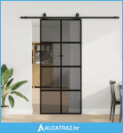 Klizna vrata s priborom crna 90 x 205 cm kaljeno staklo - NOVO