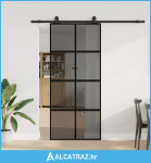 Klizna vrata s priborom crna 90 x 205 cm kaljeno staklo - NOVO