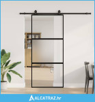 Klizna vrata s priborom crna 90 x 205 cm kaljeno staklo - NOVO