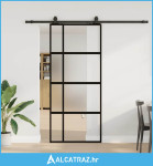 Klizna vrata s priborom crna 90 x 205 cm kaljeno staklo - NOVO