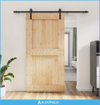 Klizna vrata Prirodna i crna 100 x 210 cm Čvrsta borovina - NOVO
