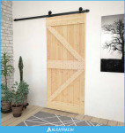 Klizna vrata Prirodna i crna 100 x 210 cm Masivna borovina - NOVO