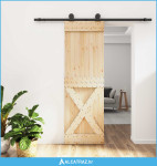 Klizna vrata Prirodna i crna 70 x 210 cm Čvrsta borovina - NOVO