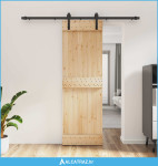 Klizna vrata Prirodna i crna 70 x 210 cm Čvrsta borovina - NOVO
