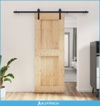 Klizna vrata Prirodna i crna 80 x 210 cm Čvrsta borovina - NOVO